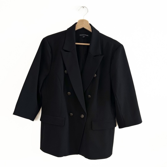 Boston Proper Women’s Sz 16 Black Double Breasted Blazer Jacket - Picture 1 of 7